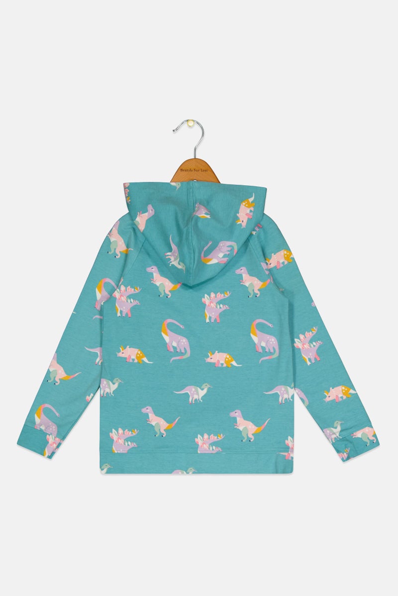 Rumi + Ryder Kids Girl Graphic Print Long Sleeve Hoodie, Dark Turqouise - Image 2